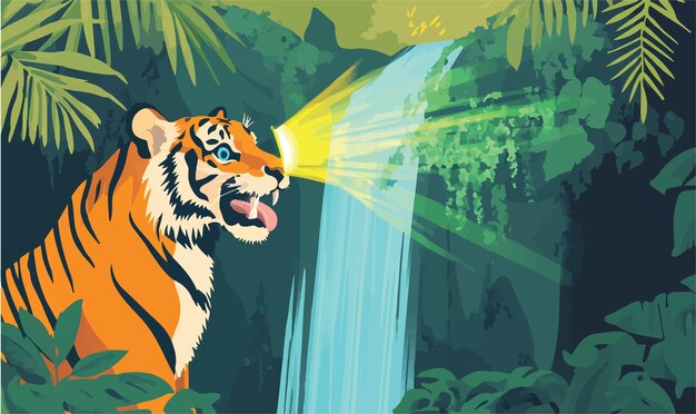 El lindo tigre vectorial en la exuberante escena de la jungla