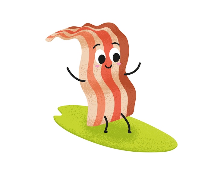 Vector lindo tocino gracioso en un surf personaje de dibujos animados de tocino de surf diseño creativo para libros infantiles