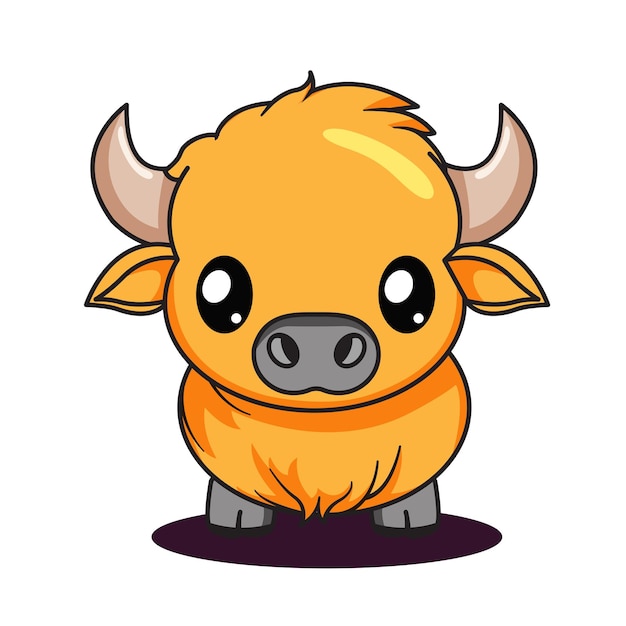 El lindo toro de dibujos animados Kawaii Sticker Ilustración vectorial de personajes