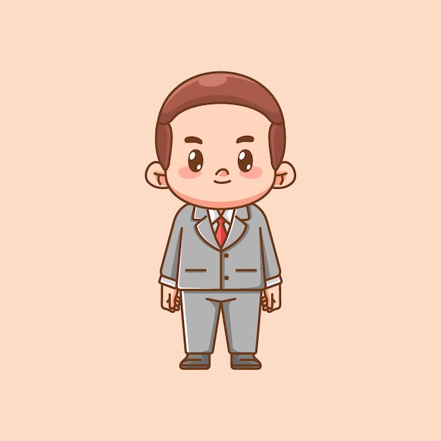 El lindo traje de hombre de negocios, los trabajadores de oficina, el personaje de Kawaii Chibi, la mascota, la ilustración, el diseño de estilo.