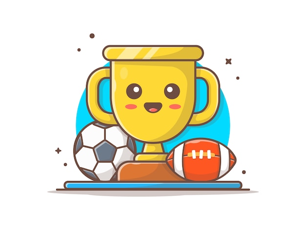 Lindo trofeo con balón de fútbol y fútbol icono ilustración