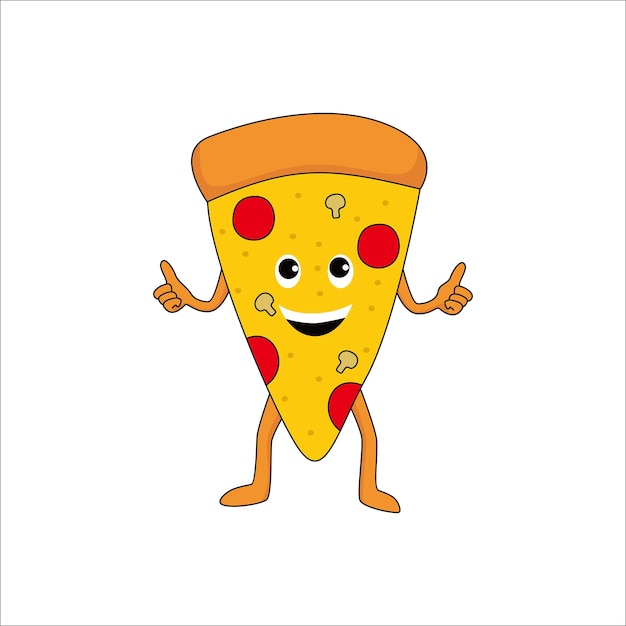 lindo trozo de diseño de personajes de pizza de Italia. Ilustración de vector de mascota de comida sabrosa italiana.