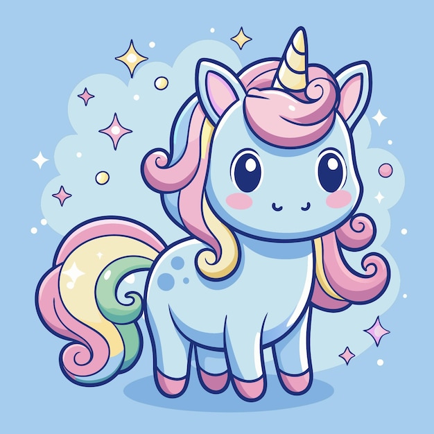 Un lindo unicornio al estilo Kawaii