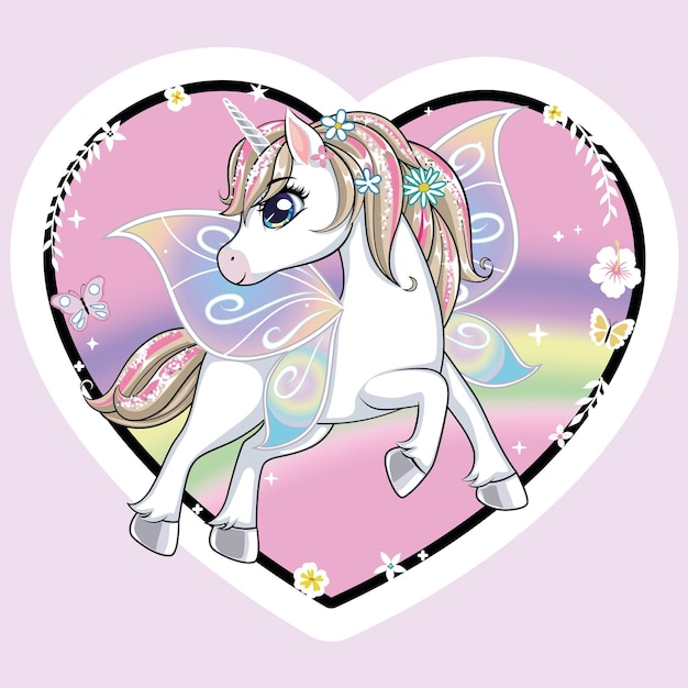 Vector el lindo unicornio con las alas de mariposa