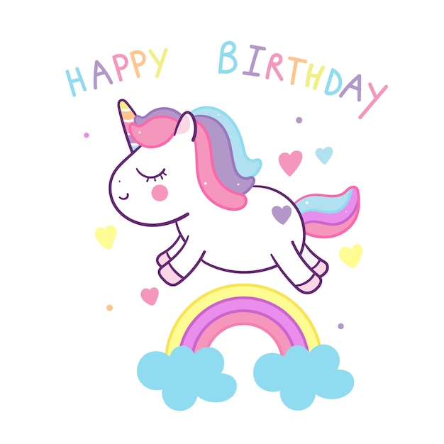 Lindo unicornio con arcoiris de cumpleaños