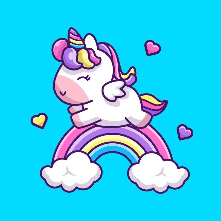 Vector lindo unicornio arcoiris icono ilustración. personaje de dibujos animados de mascota unicornio. concepto de icono animal aislado