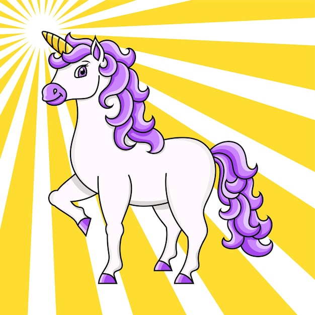 Lindo unicornio caballo de hadas mágico personaje de dibujos animados ilustración vectorial colorida aislada en fondo de color elemento de diseño plantilla para sus libros de diseño pegatinas tarjetas carteles ropa
