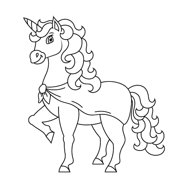 Lindo unicornio. caballo mágico de hadas. página de libro para colorear para niños.