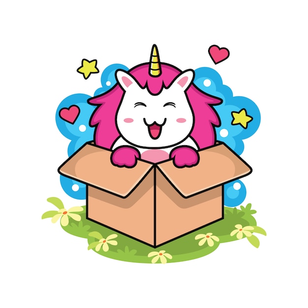 Lindo unicornio en caja con amor