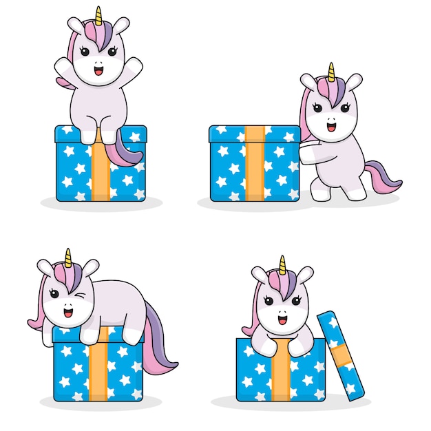 Lindo unicornio con caja de regalo