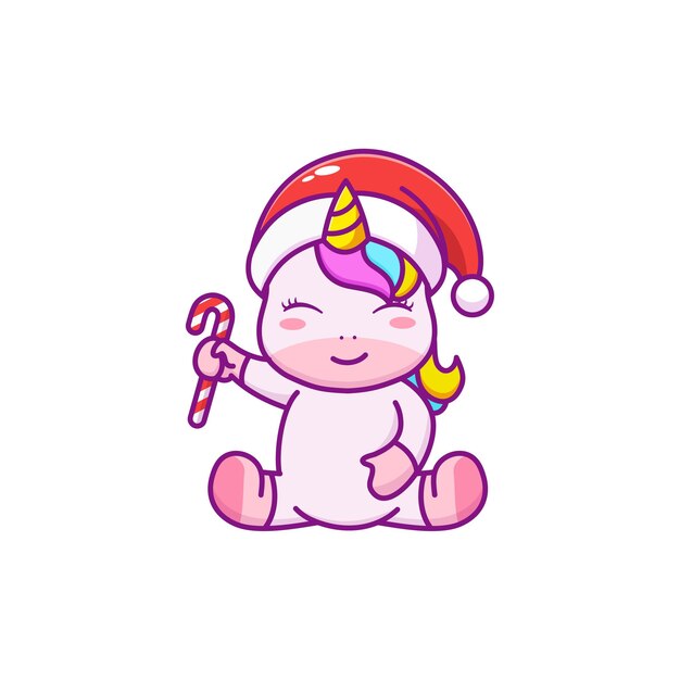 Vector lindo unicornio celebrando la navidad