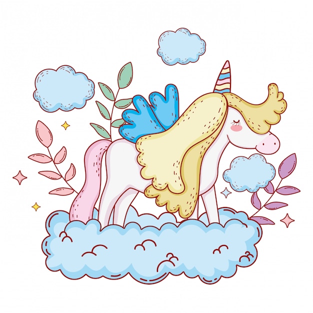 lindo unicornio de cuento de hadas con nubes