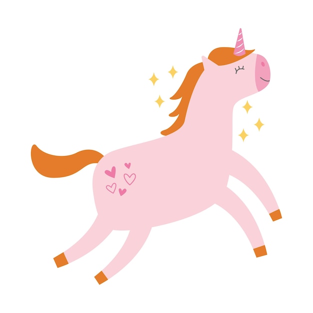Lindo unicornio de dibujos animados entre estrellas ilustración vectorial