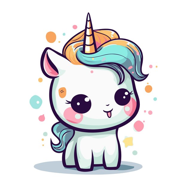 Vector lindo unicornio de dibujos animados ilustración vectorial aislada en fondo blanco