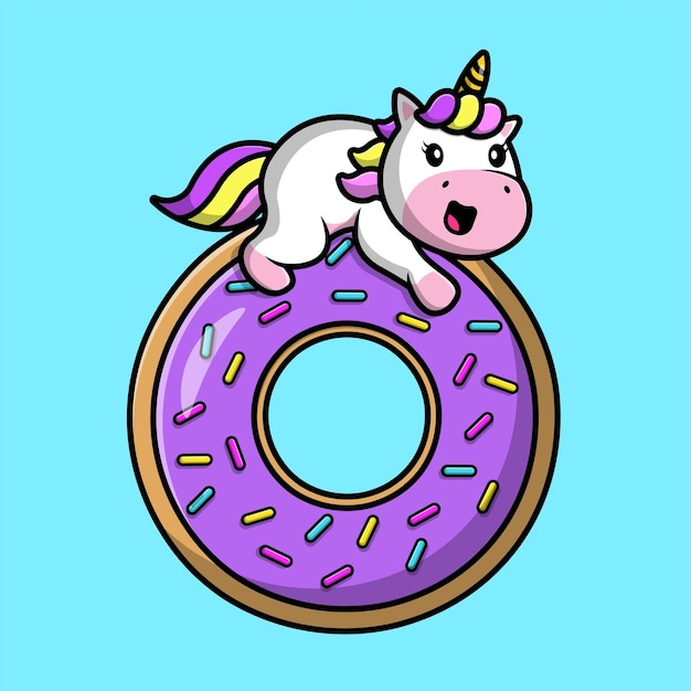 Lindo unicornio en donut cartoon vector icono ilustración