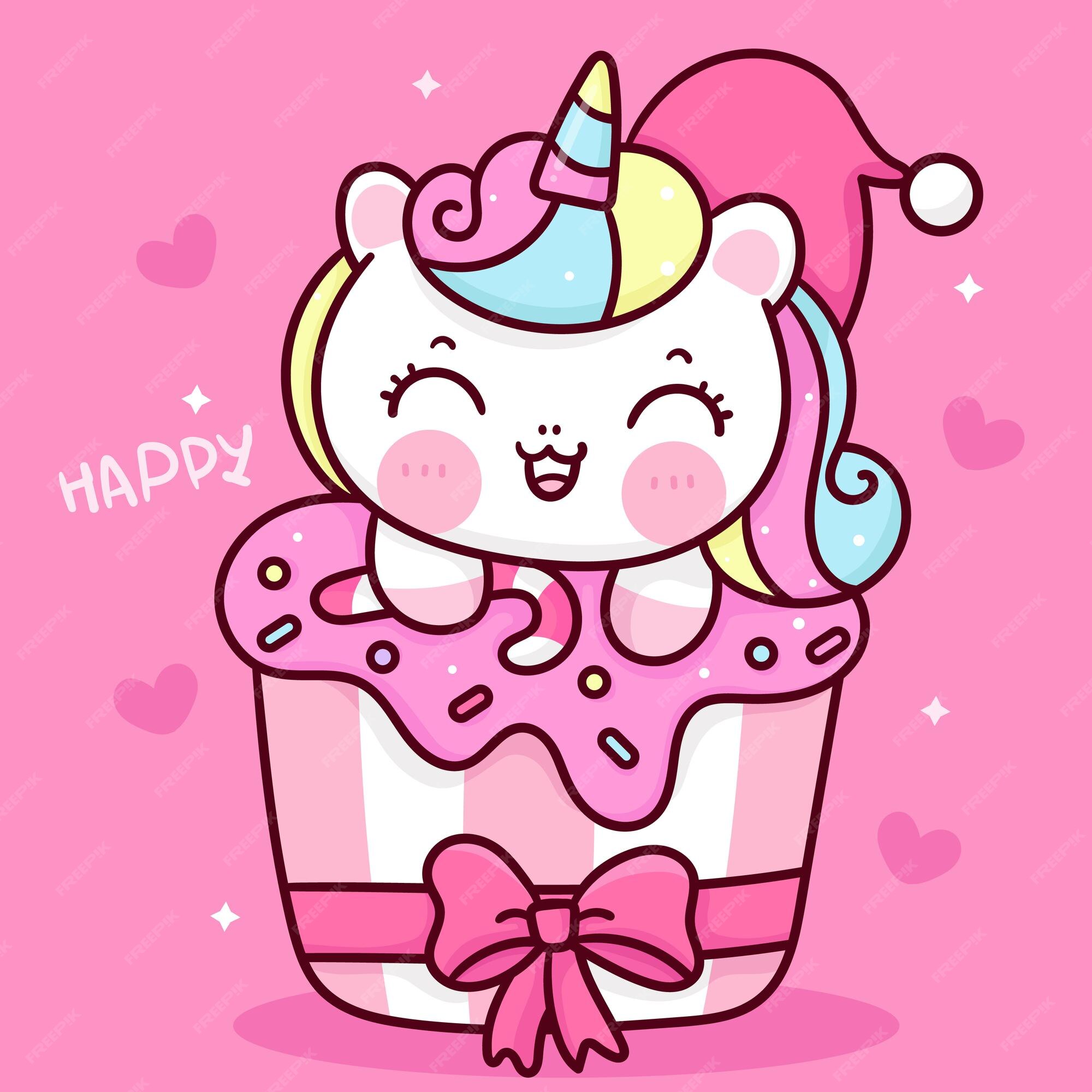 Lindo unicornio en dulce cupcake kawaii animal | Vector Premium