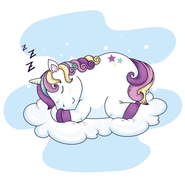 Lindo unicornio fantasía durmiendo en la nube