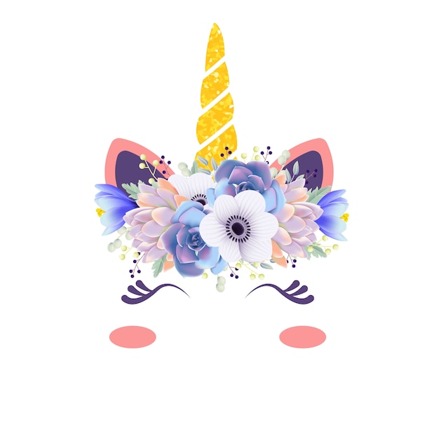 Vector lindo unicornio floral