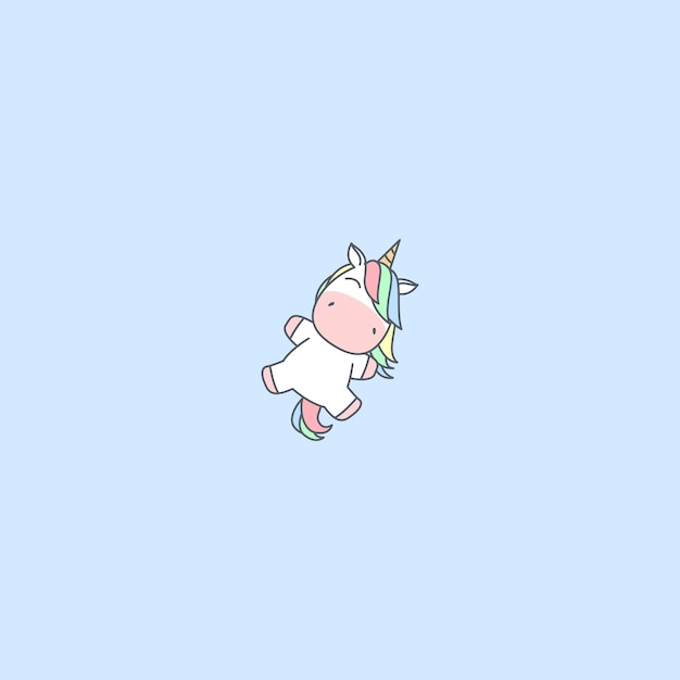 Lindo unicornio flotando en la ilustración de vector de dibujos animados de cielo