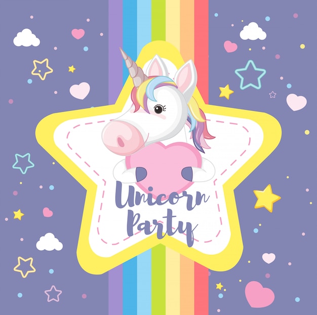 Vector un lindo unicornio con fondo de arco iris