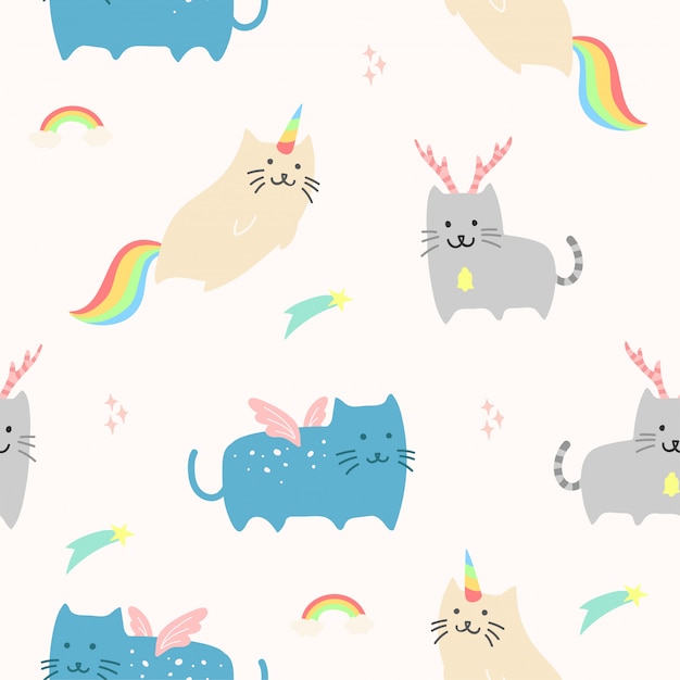 Lindo unicornio gato animal de patrones sin fisuras para fondo de pantalla