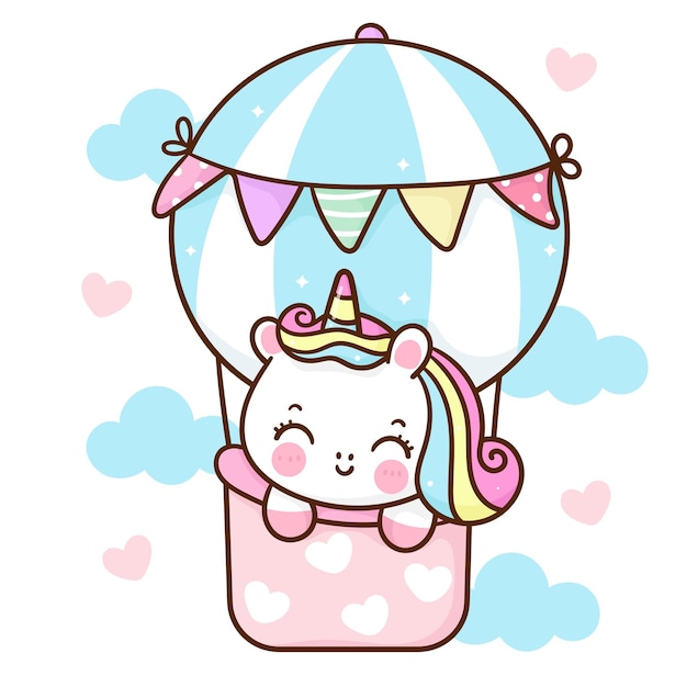 Lindo Unicornio En Globo Kawaii Bebé Animal Dibujos Animados Vector