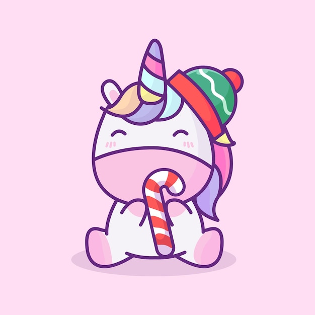 Vector lindo unicornio con gorro navideño feliz año nuevo