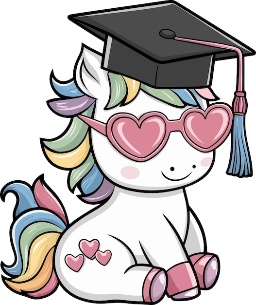 El lindo unicornio de la graduación en la caricatura
