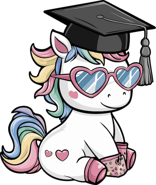 El lindo unicornio de la graduación en la caricatura