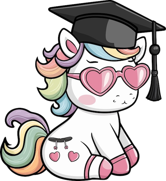 El lindo unicornio de la graduación en la caricatura