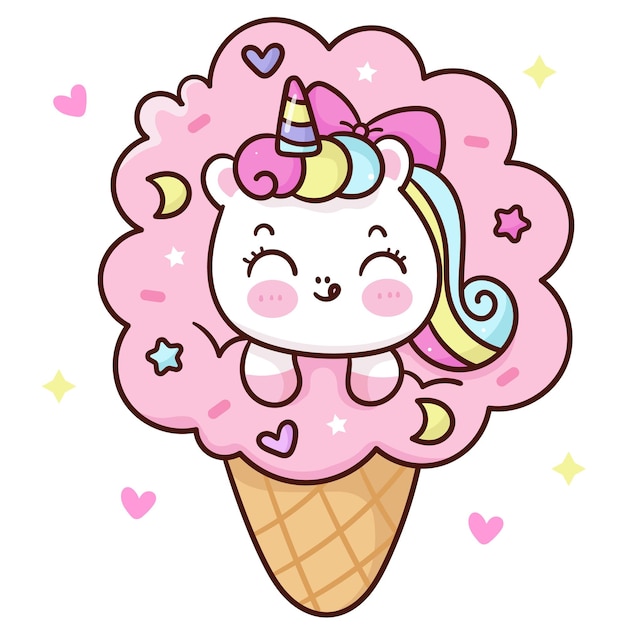 Lindo unicornio en helado dulce