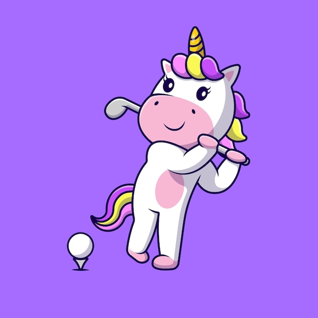 Lindo Unicornio Jugando Golf Dibujos Animados Vector Iconos Ilustración