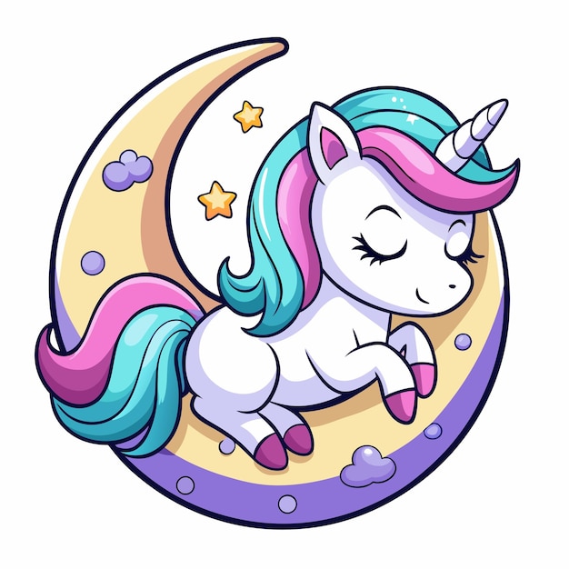 El lindo unicornio con la luz de la luna es un dibujo animado gráfico vectorial.
