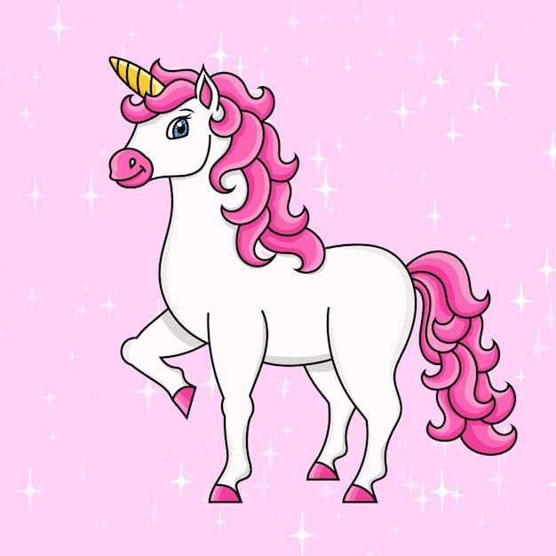 Lindo unicornio mágico caballo de hadas colorido vector ilustración estilo de dibujos animados aislado en color fondo elemento de diseño plantilla para sus libros de diseño pegatinas tarjetas carteles ropa
