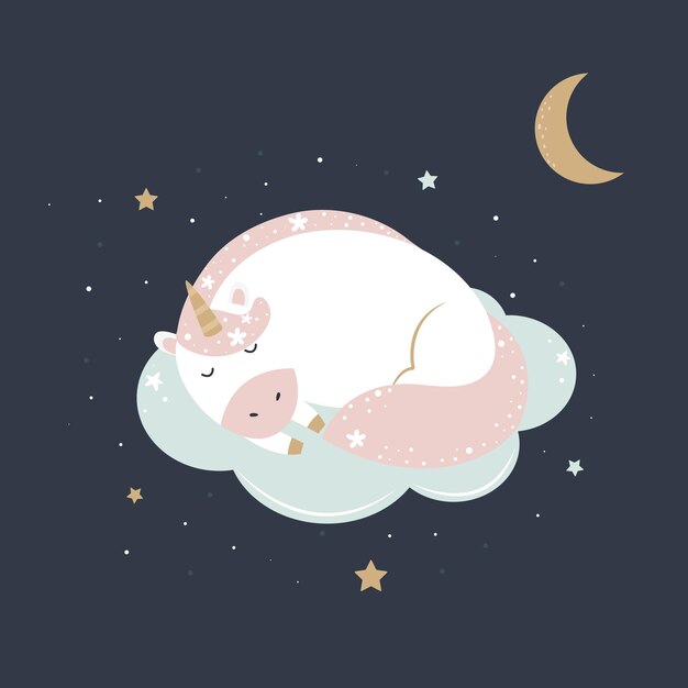 Lindo unicornio mágico en colores pastel Imprimir para tarjeta de felicitación de camiseta o pegatina Ilustración vectorial