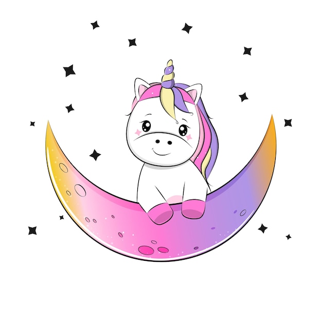 Lindo unicornio mágico de dibujos animados para niños. Vector.