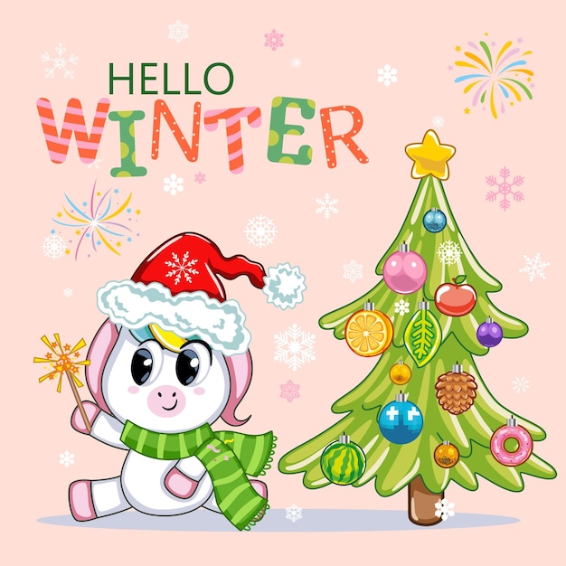 El lindo unicornio Navidad y Año Nuevo