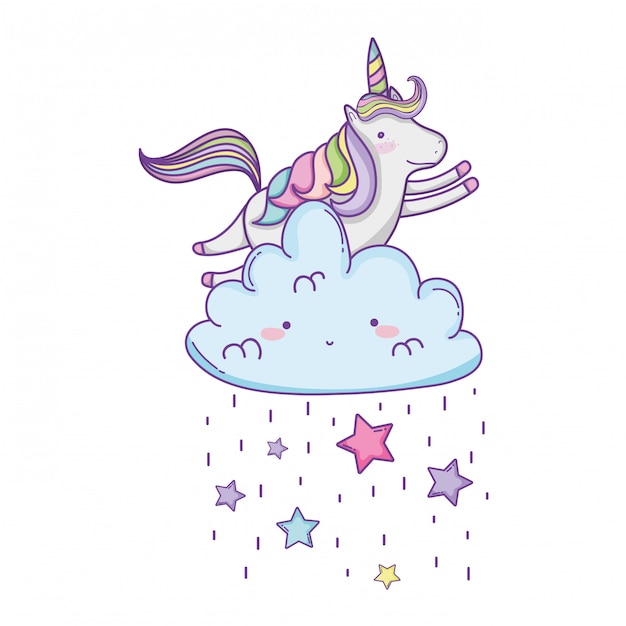 Lindo unicornio y nubes