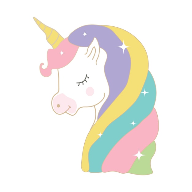 El lindo unicornio con los ojos cerrados en un fondo aislado la cara dormida de un caballo con cuernos