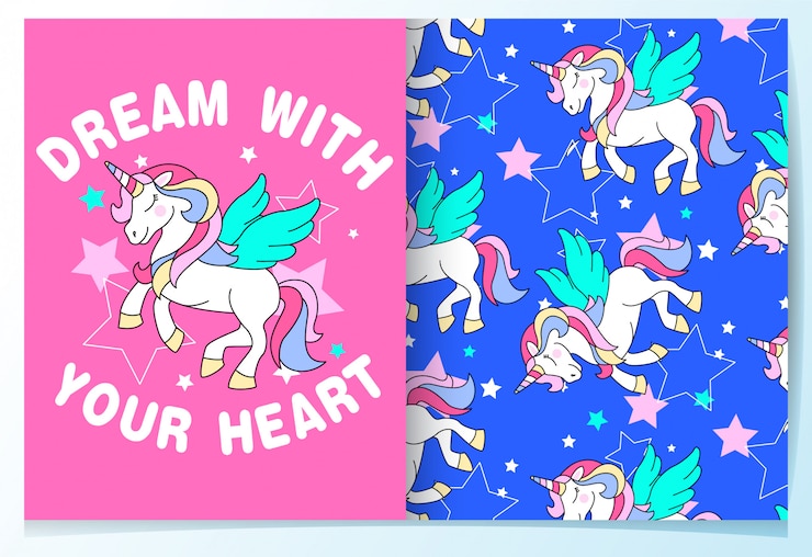 Vector lindo unicornio de patrones sin fisuras
