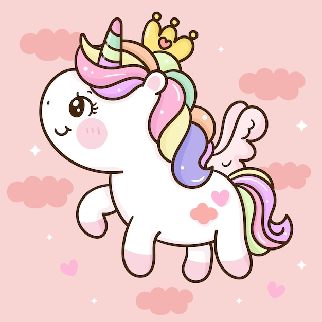 Lindo unicornio pegaso princesa dibujos animados kawaii animal