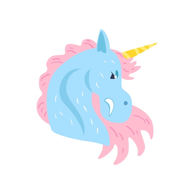 Lindo unicornio personaje de dibujos animados vector ilustración aislada sobre fondo blanco.