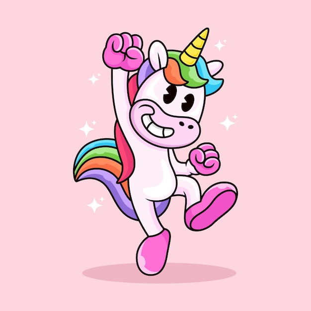 Lindo unicornio con pose enérgica Ilustración de icono de vector animal aislado en vector premium