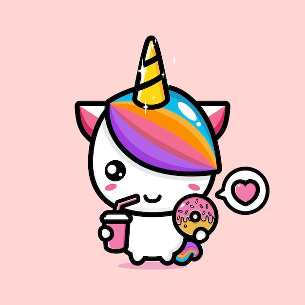 Vector lindo unicornio con postre rosa