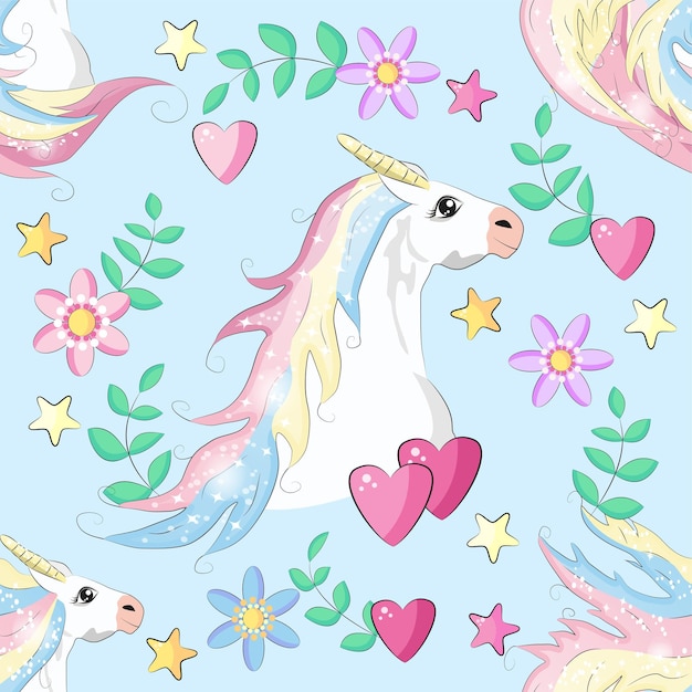 Lindo unicornio princesa concepto niña belleza de patrones sin fisuras diseño de dibujos animados