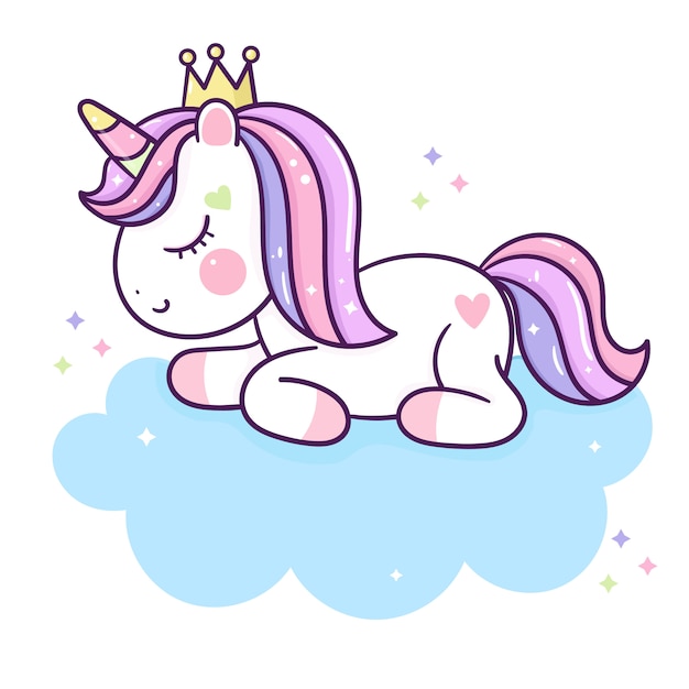 Lindo unicornio princesa dulce sueño en la nube