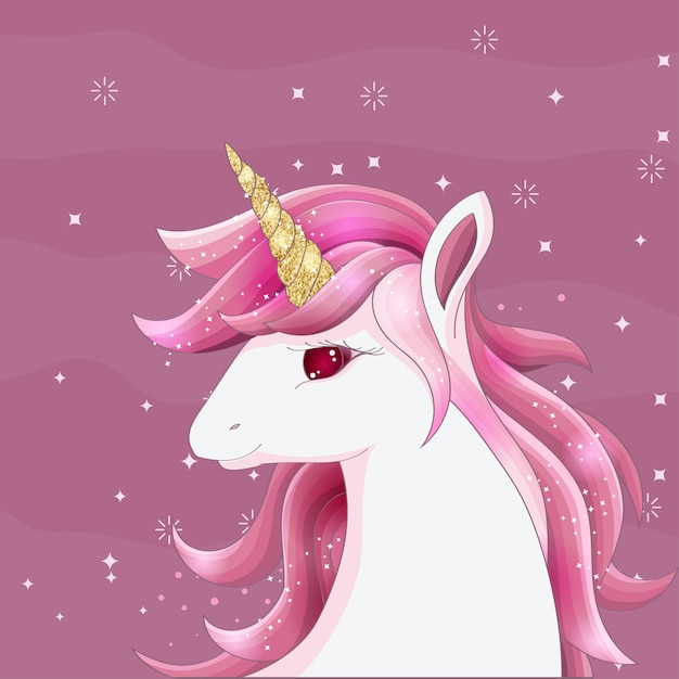 lindo unicornio rosa con cuerno dorado brillante