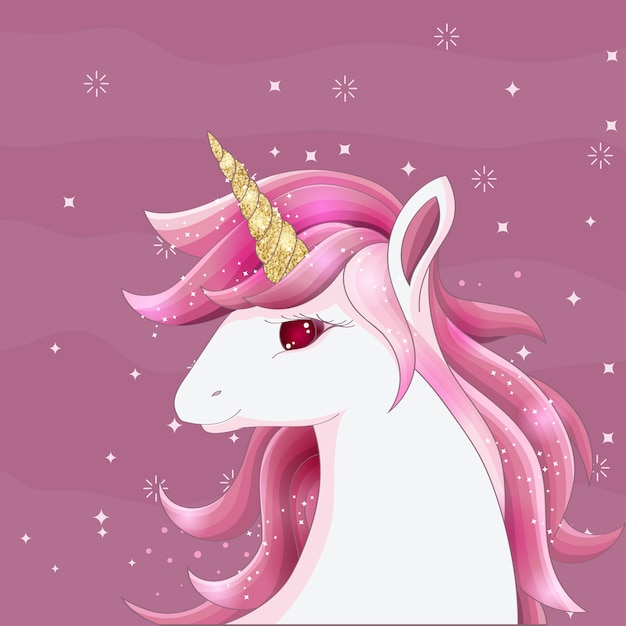 Lindo unicornio rosa con cuerno dorado brillante