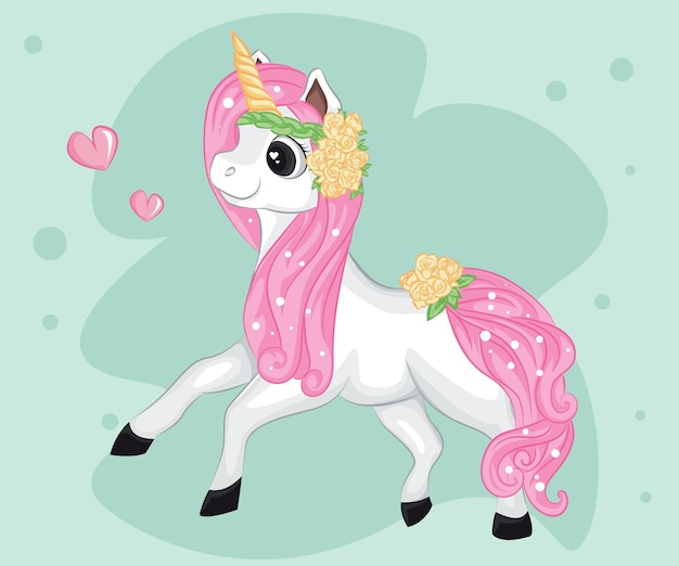Lindo unicornio rosa. Elemento de diseño para tarjetas de felicitación, camisetas y otros.