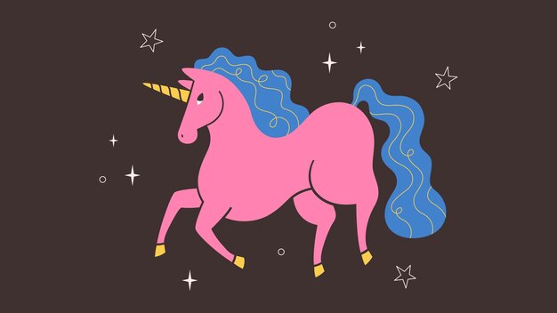 Lindo unicornio rosado cuento de hadas gracioso caprichoso caballo gracioso diseño de impresión para posters de tarjetas de felicitación